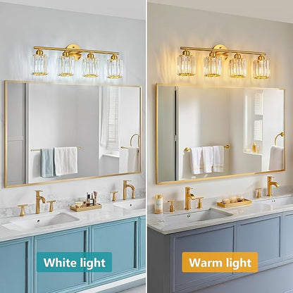 FDPBY Modern 4 Light Crystal Vanity Light, Brushed Gold Vertical Bathroom Light
