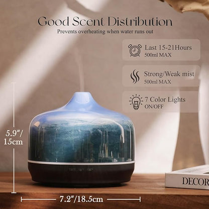Porseme 500ml Glass Essential Oil Diffuser Aromatherapy Ultrasonic Cool Mist