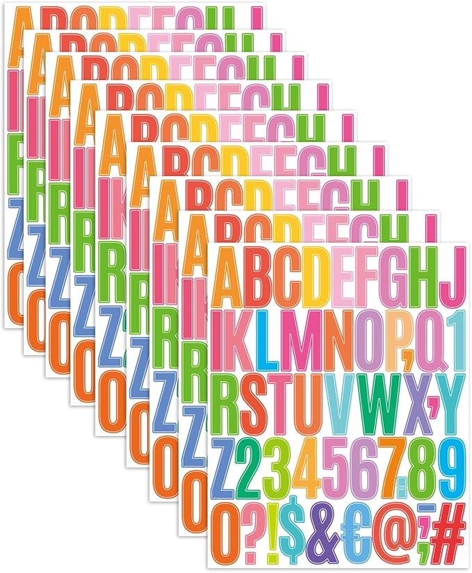 Uniclife 10 Sheets Letter Stickers, 500 Pcs Scrapbook Stickers, 2 Inch Vinyl Number Alphabet Sticker, Self-Adhesive Stick on Letters for Mailbox Bottles Crafts Posters Decor