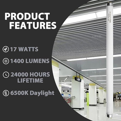 24 Inch F17T8/865 Fluorescent Bulb Daylight 6500K, 17 Watt T8 Light Bulb
