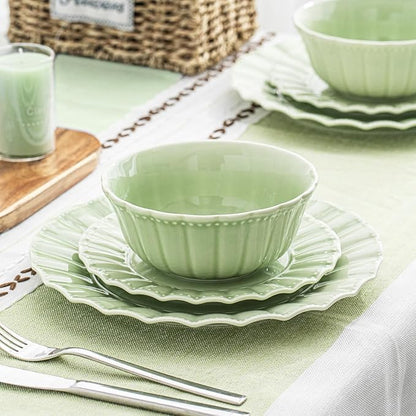 Ceramic Soup Serving Bowls for Kitchen, 6.4 Inch, Set of 4, Cereal Bowl Porcelain, Oven & Microwave Safe, Green