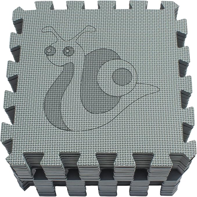 qqpp EVA 18 Tiles Baby Play Mat for Playing, Interlocking Foam Floor Mats for Tummy Time & Crawling, Puzzle Flooring Tiles with Animals Laser Pattern for Kids. Gray. QL-11(L) b18N