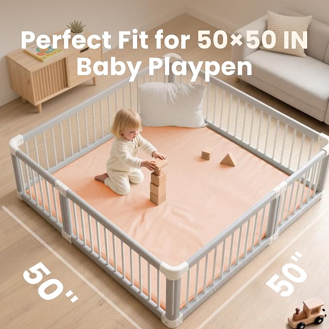 Baby Play Mat 50x50 Inches,1.3" Thick Padded Waterproof Floor Cushion & Playpen Mat with Vegan Leather,Non-Slip & Non-Toxic Nursery Rug for Infants, Toddlers & Kids(Pink)