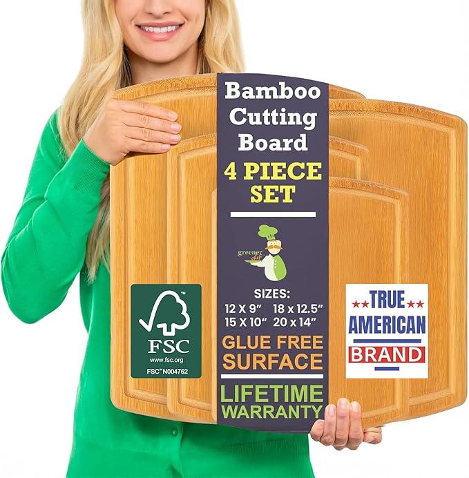 Glue-Free Surface™ 2XL Extra Large Bamboo Cutting Board Set of 4 – Small