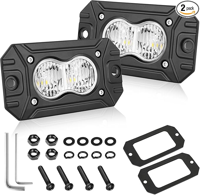 Flush Mount LED Pods, AKD Part 40W CREE LED Flush Mount Fog Lights Backup Reverse Lights Pods Offroad Driving Flood Bumper Light Bars for Trucks Pickup UTV ATV SUV