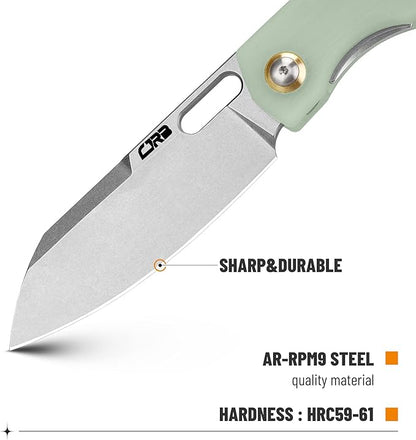 CJRB Pocket EDC Knife - Ekko(J1929) Small Folding Knife AR-RPM9 Steel Blade and Natural Green G10 Outdoor for Men Women for Gifts