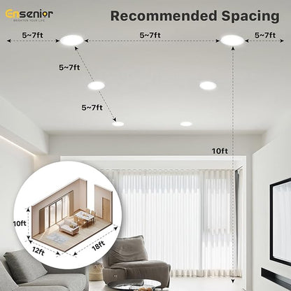 Ensenior 12 Pack 6 Inch LED Recessed Ceiling Light, 2700K-5000K 5CCT, 1200LM