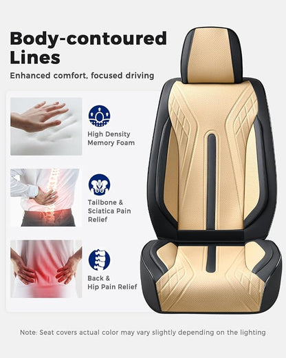Huidasource Front Seat Covers, Universal Fit for Most Cars SUV Trucks, Full Coverage Nappa Leather Seat Cover, Airbag, Velcro Adjustable, Seat Function Retain, Black&Beige