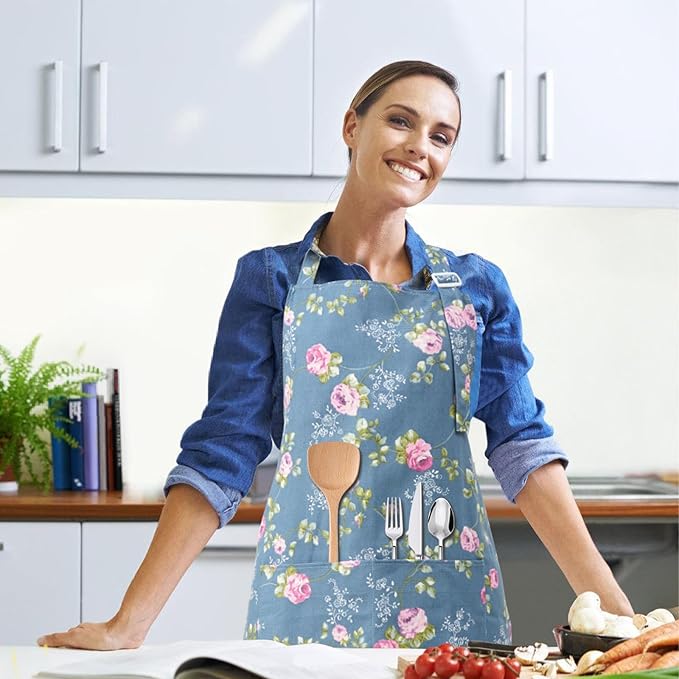 DILLMAN Aprons for Women with Pockets Cotton Linen Cooking Kitchen Baking Soft