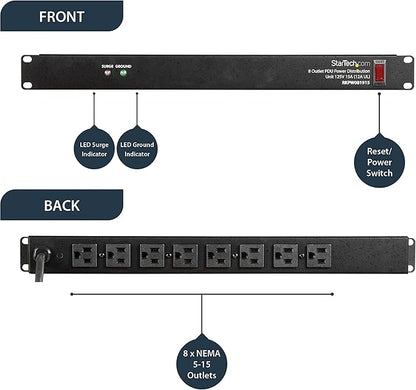 StarTech.com 8 Outlet Horizontal 1U Rack Mount PDU Power Strip