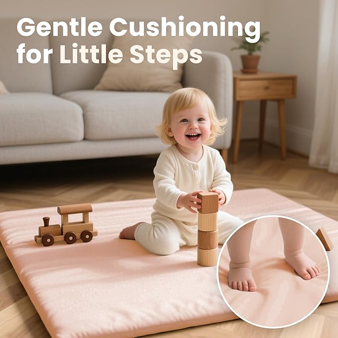 Baby Play Mat 50x50 Inches,1.3" Thick Padded Waterproof Floor Cushion & Playpen Mat with Vegan Leather,Non-Slip & Non-Toxic Nursery Rug for Infants, Toddlers & Kids(Pink)