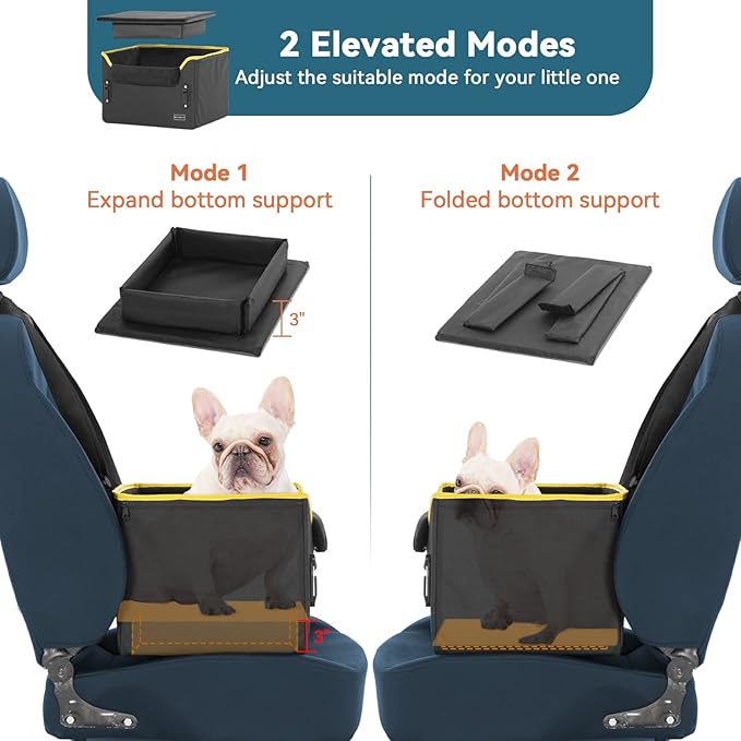 PETSFIT Small Dog Car Seat – Patented Safety Buckles – Safety Tether – Foldable Travel Dog Booster Car Seat Reduces Anxiety & Road Trips – Stable Frame, Soft Cushion, Fits Front/Back Seat