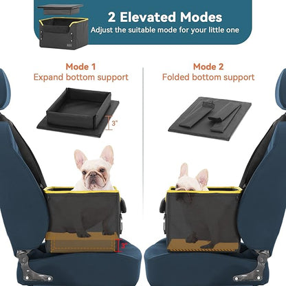 PETSFIT Small Dog Car Seat – Patented Safety Buckles – Safety Tether – Foldable Travel Dog Booster Car Seat Reduces Anxiety & Road Trips – Stable Frame, Soft Cushion, Fits Front/Back Seat