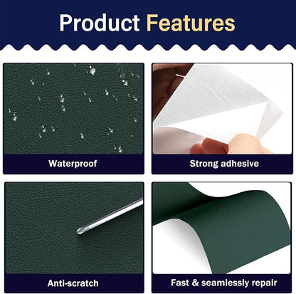 Zenyao Leather Repair Patch Tape - Self Adhesive Leather Repair Kit for Car Seat Furniture, Heavy Duty Vinyl Repair Patch for Couch Sofa, Waterproof Fix for Tears, 16x60 Inch Roll, Dark Green