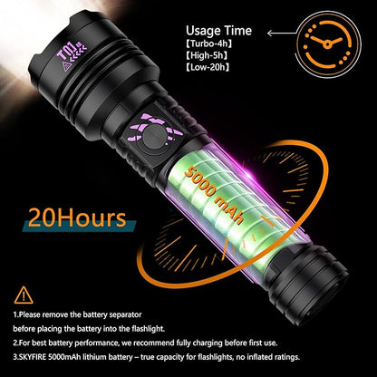 SKYFIRE Rechargeable Flashlights High Lumens: LED Super Bright Flashlight Zoomable with 5 Modes IPX6 Waterproof Handheld Powerful Flash Light for Camping,Emergenciesr,Home&Gifts（with Ignition Lens）