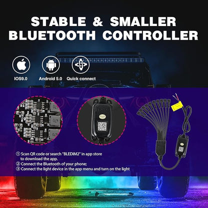 Nilight RGB LED Rock Lights Kit 10 Pods Underglow Multicolor Neon Pod with Remote & Bluetooth App Control DIY Flashing Music Mode Wheel Well Light for Truck ATV UTV RZR SUV