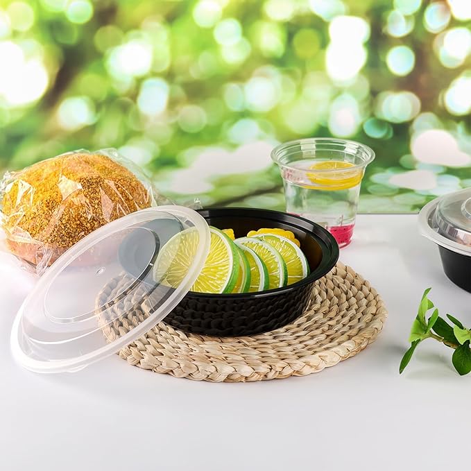 Meal Prep Containers Reusable 50 Pack-29 oz Food Storage Containers with Lids To Go Food Containers Takeout, Microwave Dishwasher Freezer Safe, Stackable, BPA Free, Plastic(Black)