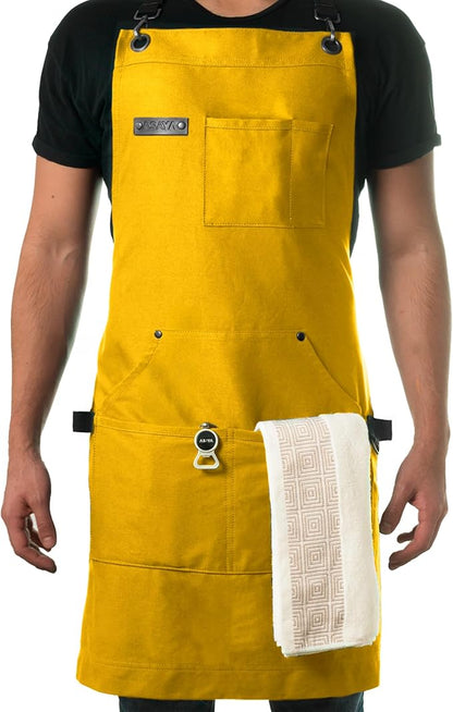 Asaya Chef and BBQ Apron with Bottle Opener and Hand Towel - 10oz Cotton Canvas