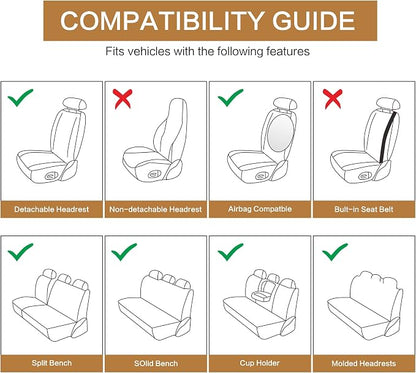 HAIYAOTIMES Leather Car Seat Covers Full Set, Waterproof Faux Leather Seat Covers for Cars, Non-Slip Car Interior Covers Universal Fit for Most Cars Sedans Trucks SUVs, Gray