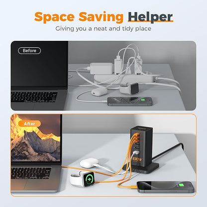 USB C Charger Blcok PD 100W, TESSAN 6-in-1 Charging Station