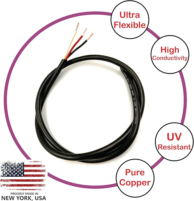 NATIONAL Wire & Cable – 10 AWG 3-Conductor Premium Copper Wire, 25 ft, Stranded