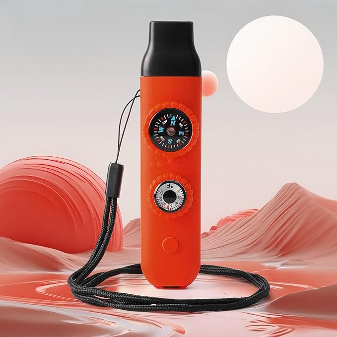 Multifunctional Survival Emergency Whistle for Kids with Compass Hiking Survival, Thermometer & Neck Lanyard | Emergency Safety Gear for Hiking, Camping, Kayaking, Boating, Climbing