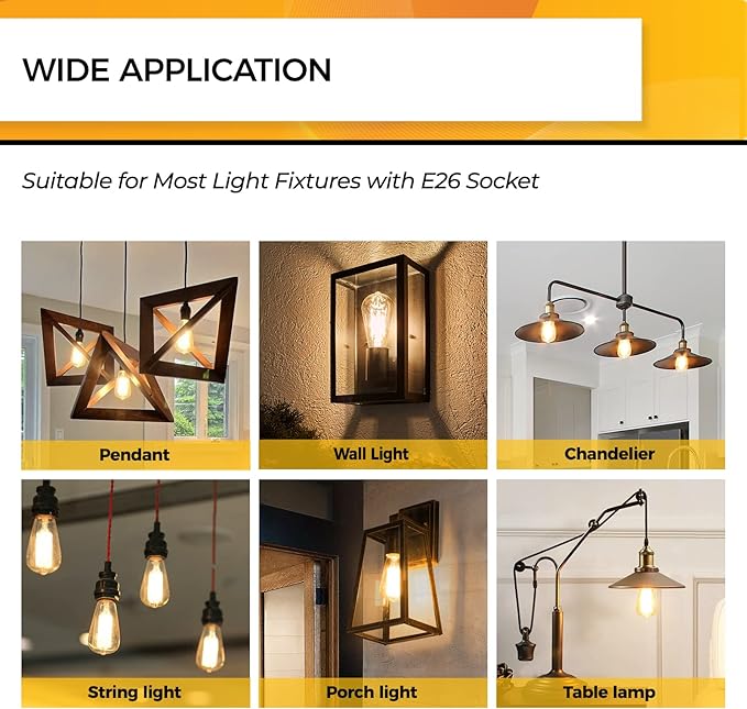 Hizashi Vintage Edison Bulb Dimmable, 6W Equivalent 60W, E26 Base LED Light Bulb