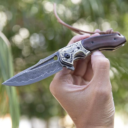 Handmade japanese vg10 damascus steel pocket knife,rosewood handle,sheath,liner lock,folding knives for outdoors camping hiking fishing