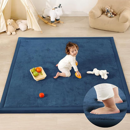 1.3" Thick Baby Play Mat for Floor Playpen, 71x59 Large Foam Tummy Time Mat, Padded Support Soft Plush Nursery Rug for Infant Kids Toddler Crawling Kick Activity (Royal Blue)
