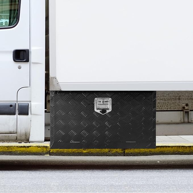 VEVOR Underbody Truck Box, 30" x 17" x 18" Pickup Storage Box, Heavy Duty Aluminum Diamond Plate Tool Box with Lock and Keys, Waterproof Trailer Storage Box with T-Handle Latch for Truck, Van, Trailer