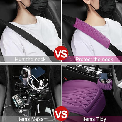 BEITK 2 Pack Leather Front Car Seat Covers, Universal Sideless Car Seat Protectors with Storage Pocket and Seat Belt Pads, Waterproof Automotive Seat Cover for Cars Trucks SUV(Purple)