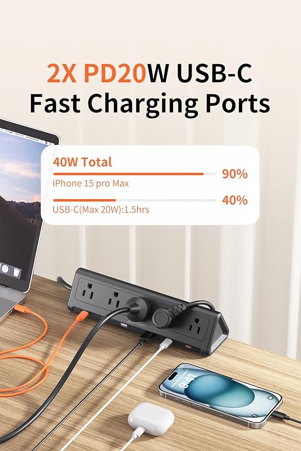 10 FT Desk Clamp Power Strip