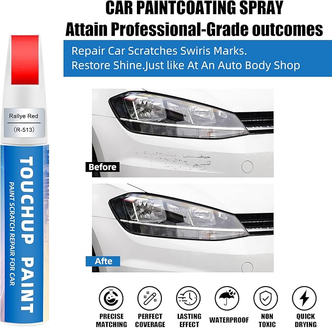 Rallye Red(R-513) Touch Up Paint for Honda 2-in-1 Car Scratch Repair Pen for Rock Chips, Door Scratches & Paint Nicks Exact Color Match Quick Dry DIY Fix for Civic Accord CR-V