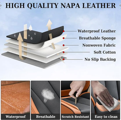 Coverado Universal Seat Covers Front, 2-Pack Universal Seat Covers for Cars, Waterproof Nappa Leather Car Seat Covers with Head Pillow, Auto Protectors Fit for Most SUV Pick-up Truck-Black&Brown