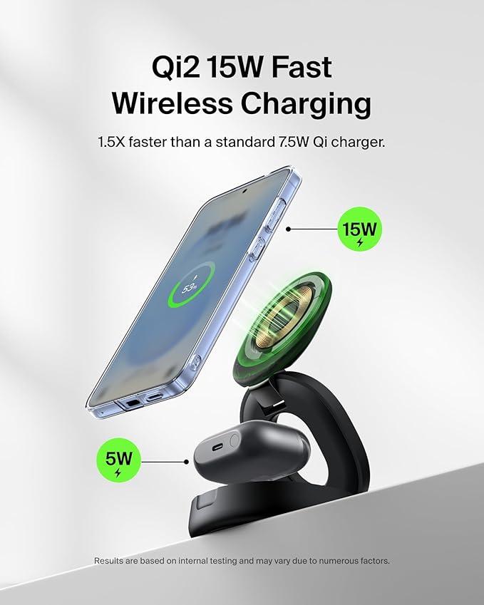 Belkin MagSafe Charger Compatible, 2-in-1 Qi2 Wireless Charging Station 15W