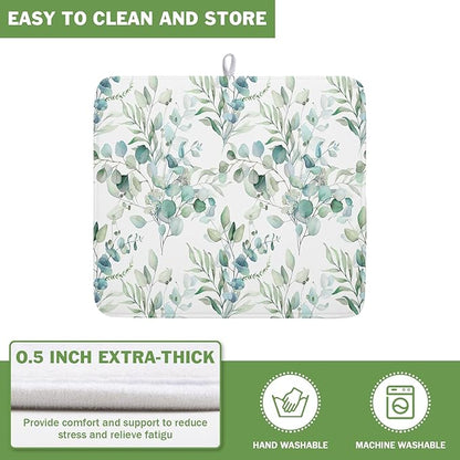 Watercolor Sage Leaves Dish Drying Mats