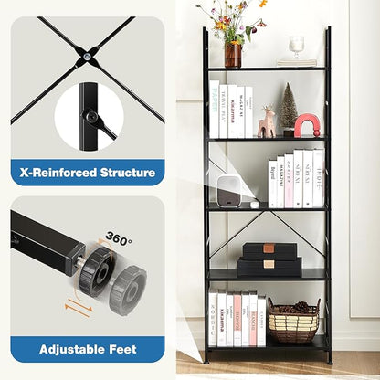 DUMOS 5 Tiers Bookshelf, Classical Book Shelf, Tall Display Shelves in Living