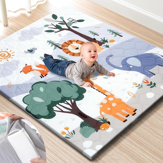 Premium Foam Baby Play Mat 50" x 50" – Removable & Machine Washable Cover, Extra Thick Padding Playpen Mat, Non-Slip Crawling Mat, Easy to Clean for Infants, Toddlers & Babies