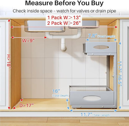 Under Sink Organizer, 2 Pack 2 Tier Pull Out Under Cabinet Organizer Shelf