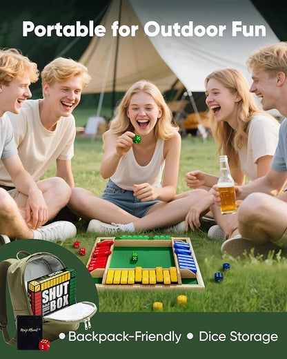 Classic Original Shut The Box Game, Math Dice Board Game for Family Night Classroom Travel, Wooden Table for Group Kid Adult Senior, Camp Party Bar, Easy Quick and Fun, 2-4 Players