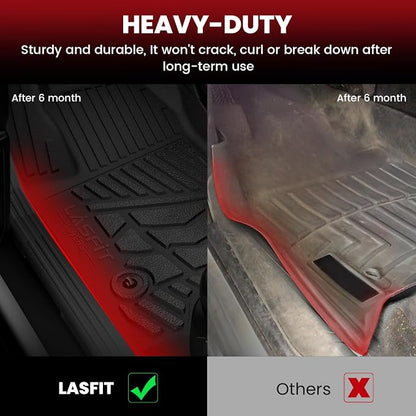 LASFIT Floor Mats for Toyota Tundra 2007-2011 Double Cab (Not Fit CrewMax or Regular Cab), Custom Fit All Weather Protection TPE Easy Clean Floor Liners for Tundra Front&Rear 2 Row Car Mats