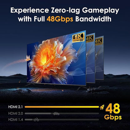 8K@60Hz HDMI 2.1 Switch 5 in 1 Out, 48Gbps Ultra HD 4K 120Hz, HDR10/Dolby Vision