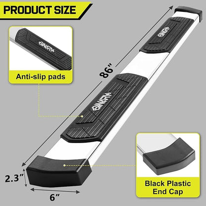 BINARY STAR 6 Inch Running Boards Compatible with 2019-2026 Ram 1500 Crew Cab (excl. 2500/3500/Classic), Ram 1500 Rock Sliders Nerf Bars Step Bars Made with High Light Stainless Steel.