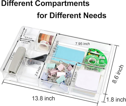 ZEXALOR 8-Section Clear Drawer Organizer, Large Acrylic Drawer Divider Tray