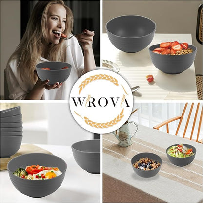 Wheat Straw Bowl Sets for Camping,8 PCS Unbreakable Cereal Bowls 26 OZ,Microwave and Dishwasher Safe Bowls,Kids Bowl suitable for cereal,salad,snack and soup (Deep Grey)