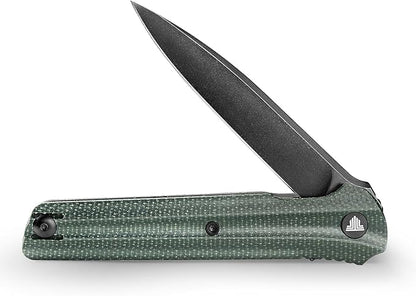 EDC Pocket Knife for Men,Folding Knives with Reversible Clip,Liner Lock 3.4'' Black 14C28N Steel Blade,Green Micarta Handle,Seagull-G