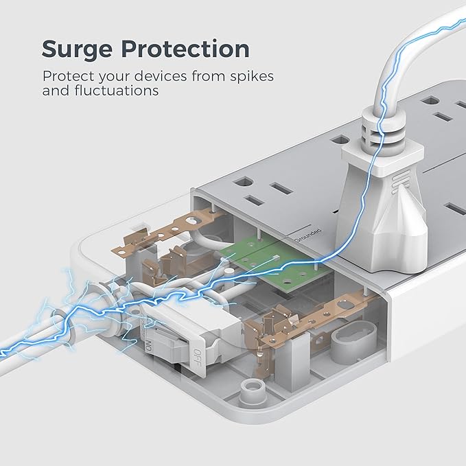 Power Strip Surge Protector 10 FT, TESSAN Flat Plug Extension Cord