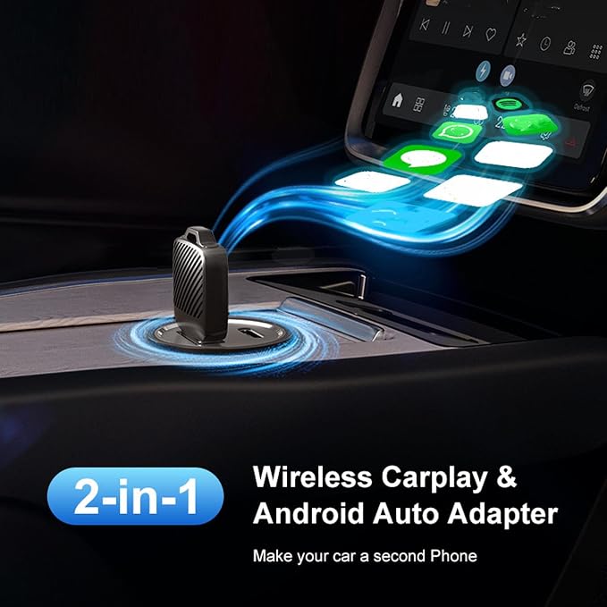 Pomya Wireless Adapter Convert Wired to Wireless for, Car Interconnect Converter Support for Android Auto, Plug and Play