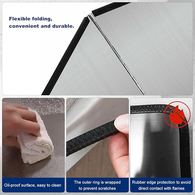 4 Sided Splatter Guard, Foldable Stainless Steel Oil Splatter Screens, Oil