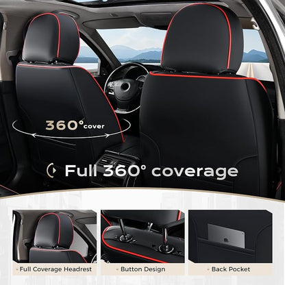 Coverado Car Seat Covers, Front Covers for Cars, Car Seat Cover Front Seats, Automotive Seat Cover, Waterproof, Leather Car Seat Cushion, Universal Interior Seat Protectors for Most Cars Black-Redline